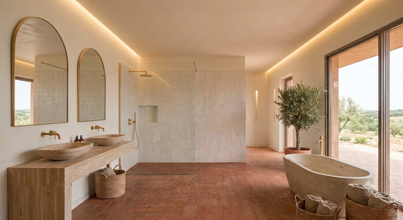 Pietra naturale e materiali nobili, bagno contemporaneo