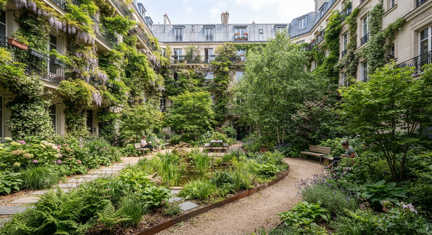 Cour parisienne végétalisée en pleine terre, Supra Studio